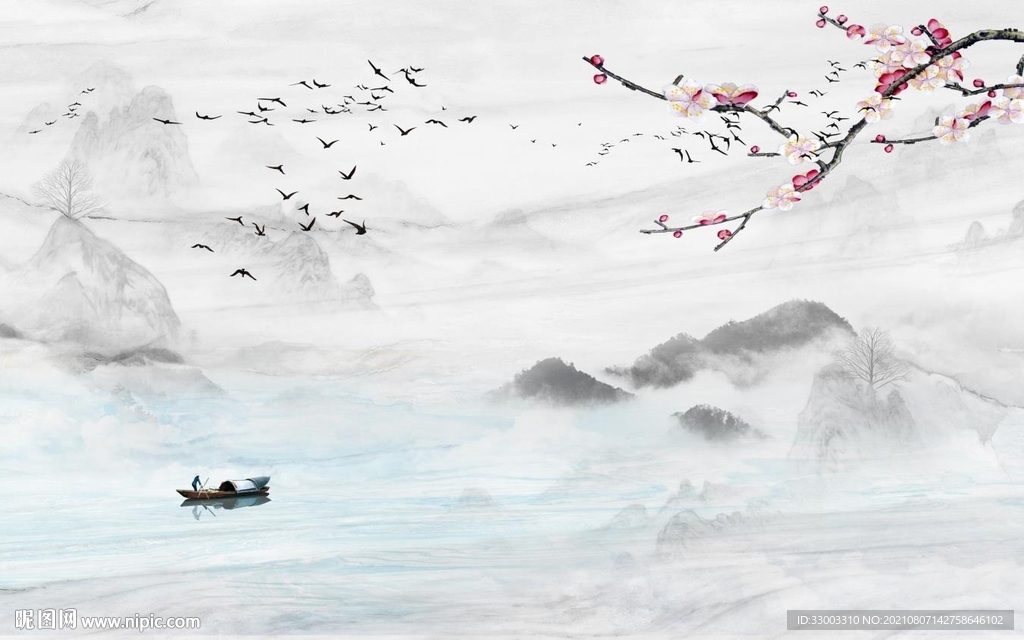 新中式山水背景墙