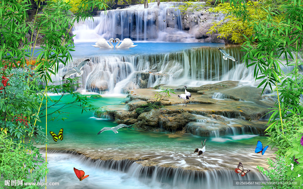 流水风景背景墙