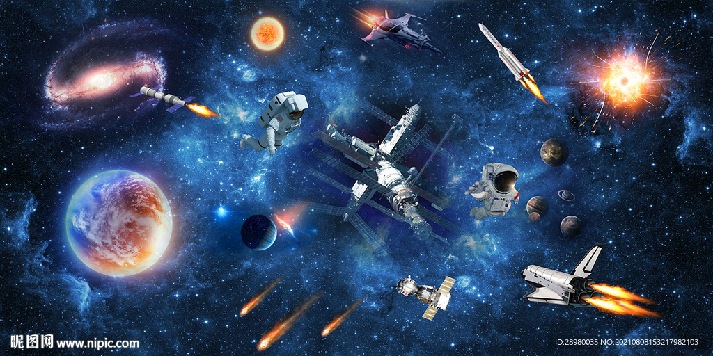 巨幅太空空间站宇航员背景墙