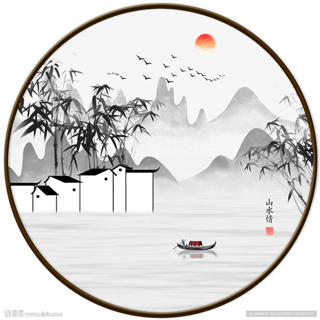 中式竹子山水装饰画