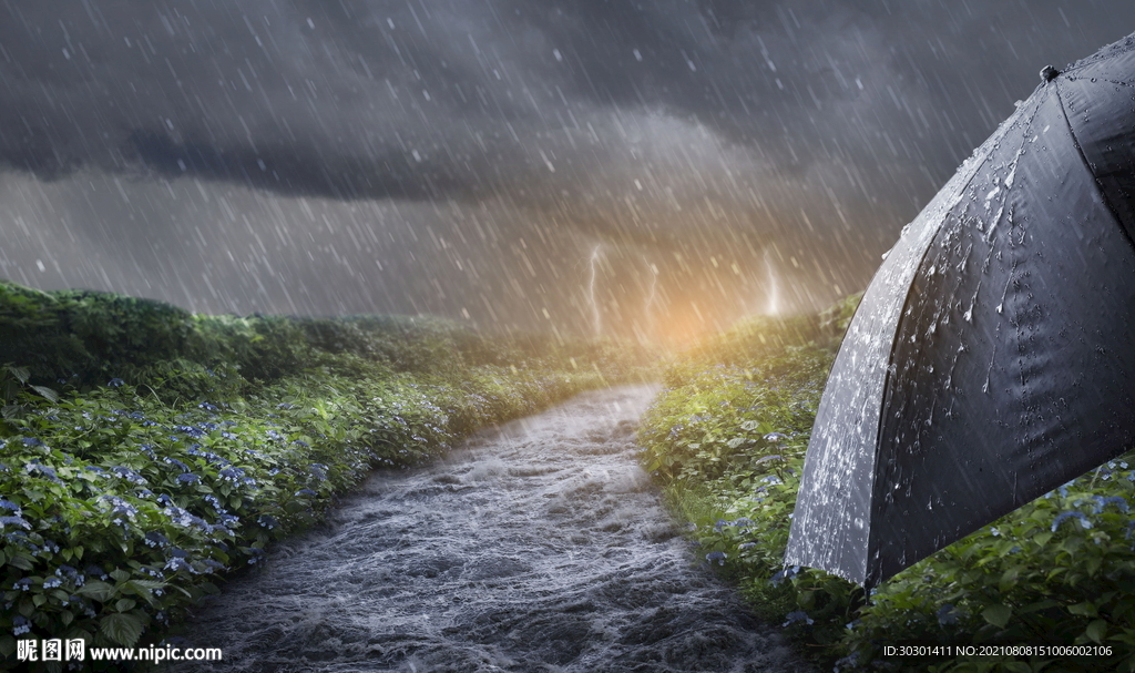 暴雨大雨天气闪电洪水灾害宣传