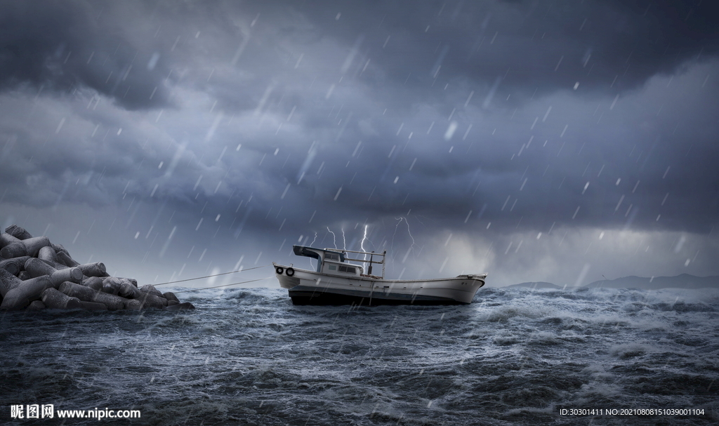 沉船暴风雨海啸灾难海报背景