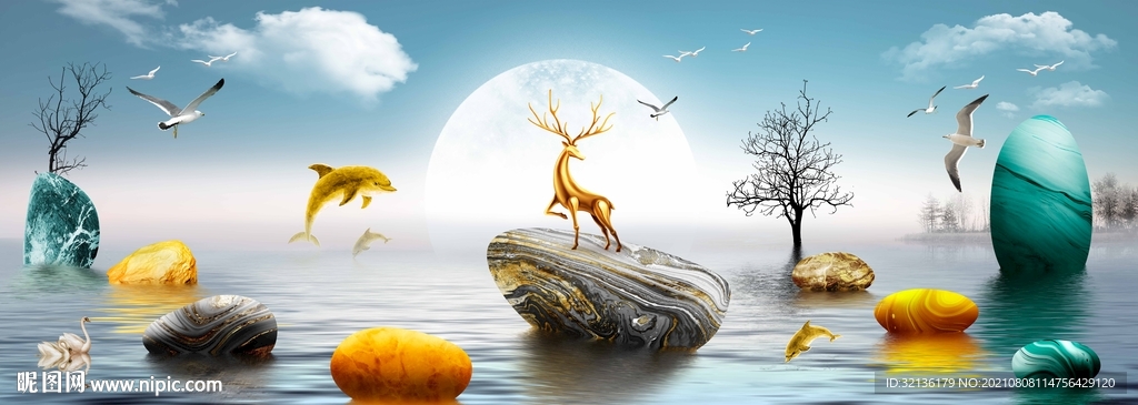 现代轻奢麋鹿装饰画