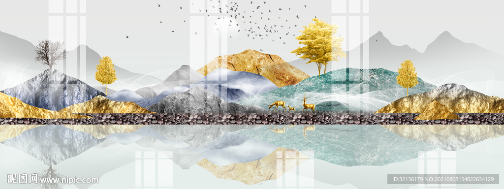 新中式麋鹿轻奢装饰画