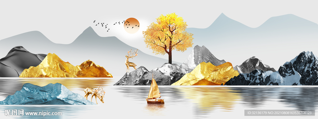 新中式麋鹿轻奢装饰画