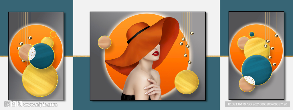 现代几何抽象轻奢美女客厅装饰画