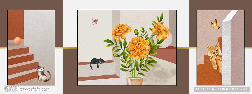 现代简约向日葵动物装饰画