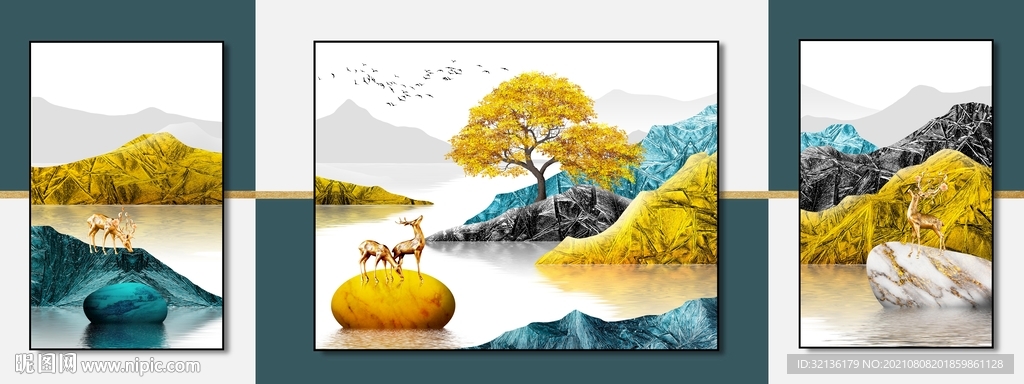 现代轻奢麋鹿客厅装饰画