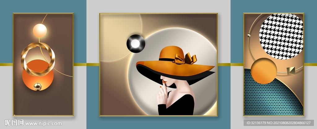 现代轻奢客厅美女装饰画