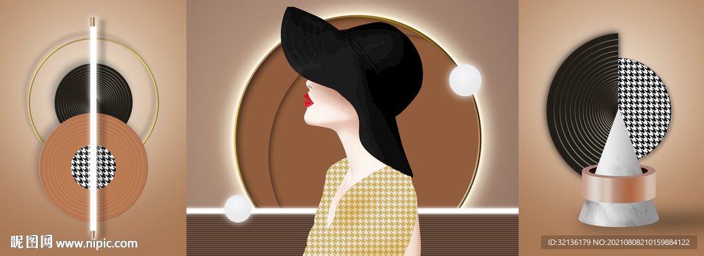 现代几何抽象美女装饰画