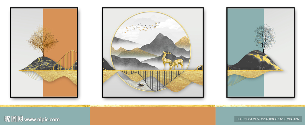 新中式轻奢麋鹿装饰画