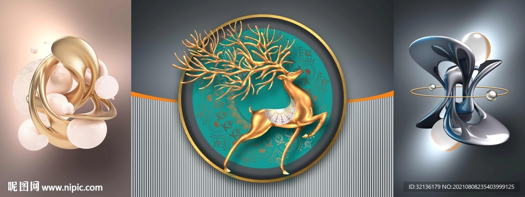 后现代轻奢几何抽象麋鹿装饰画