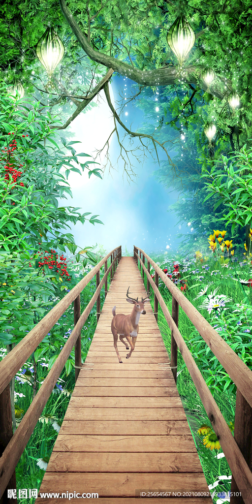 清新自然森林木桥