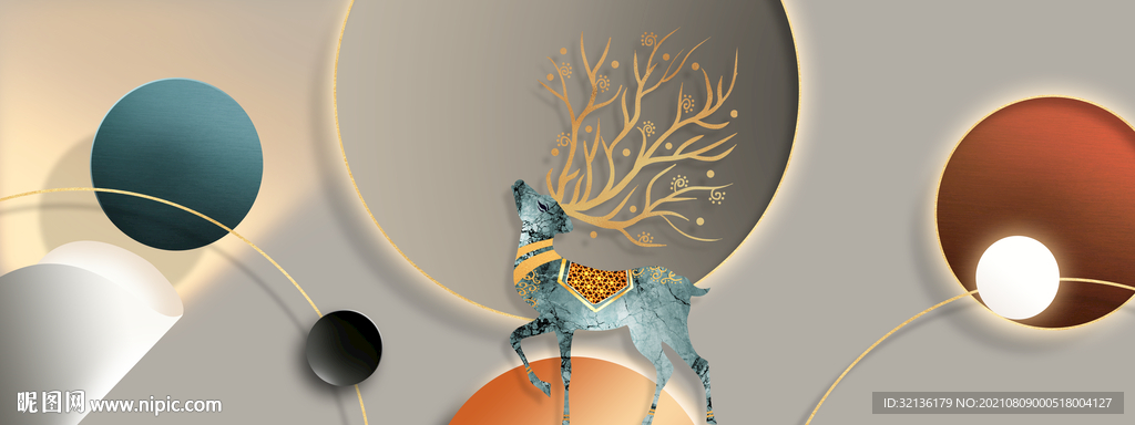 后现代轻奢几何抽象麋鹿装饰画
