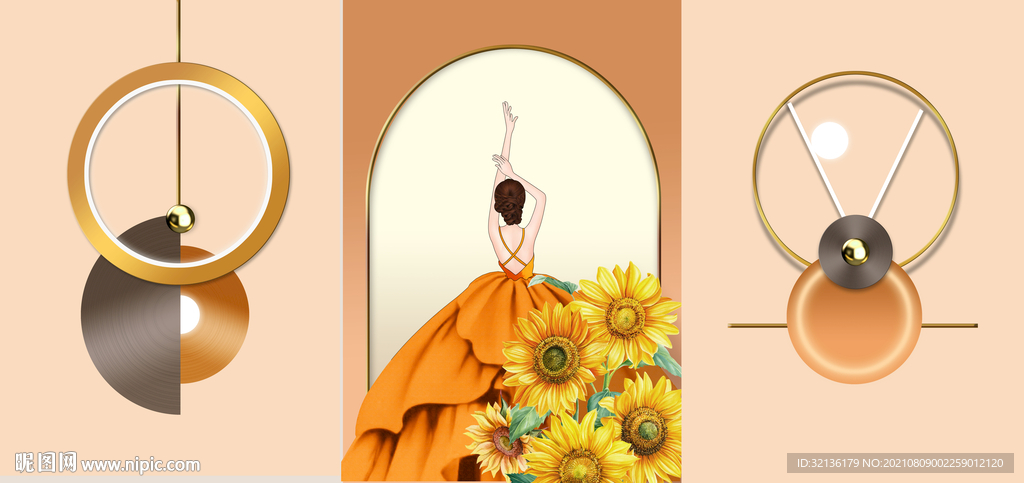 现代轻奢几何抽象美女装饰画