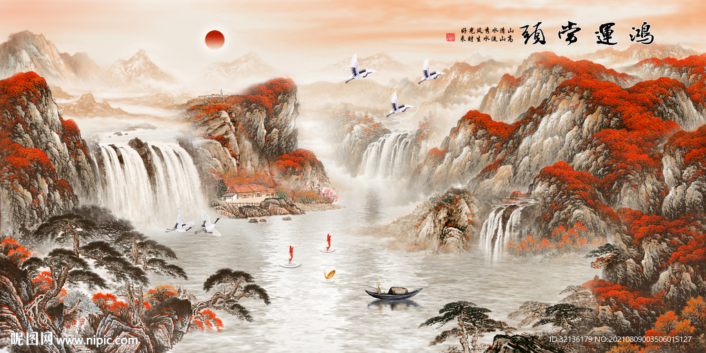 鸿运当头背景墙