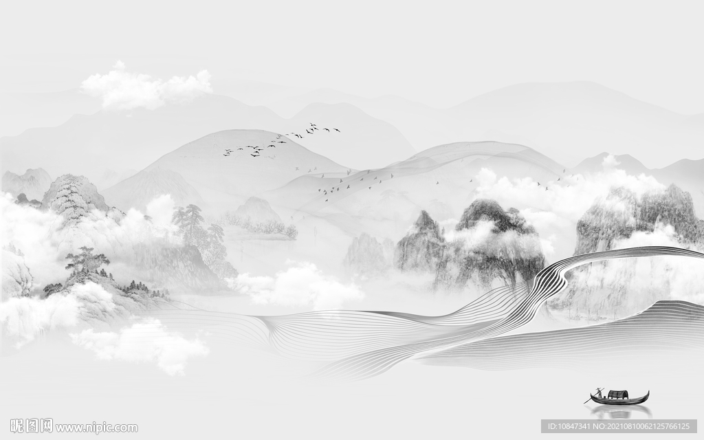 新中式灰色意境山水 TIF分层