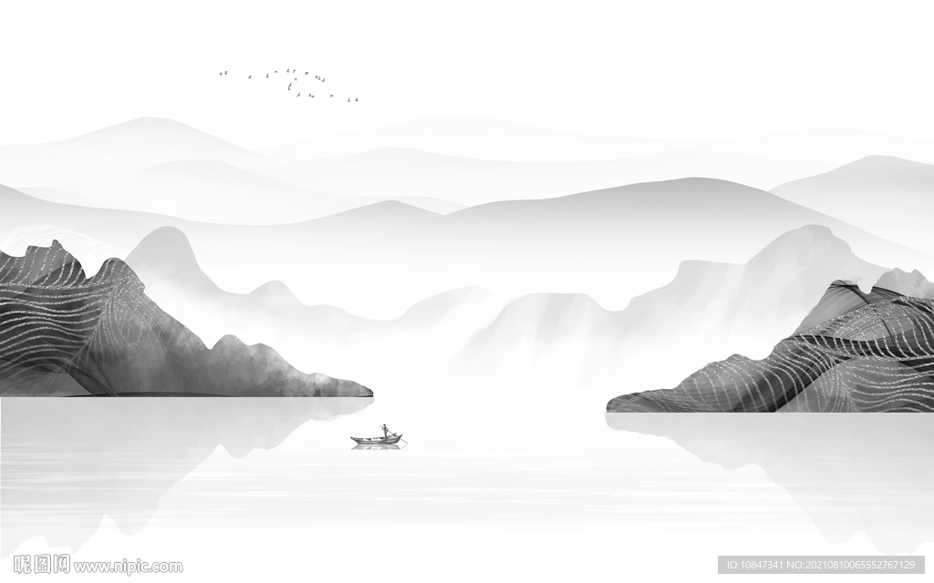 别墅灰色山水背景 TIF分层