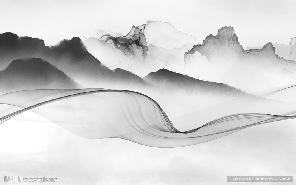 爆款灰色山水背景 TIF分层