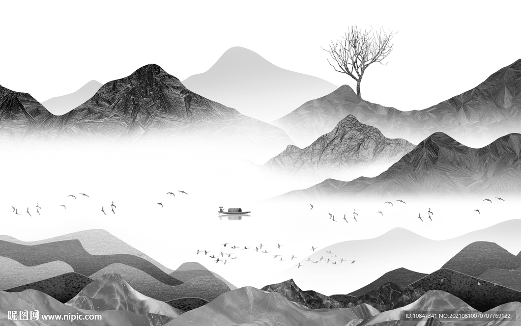 中式 灰色山水背景 TIF分层