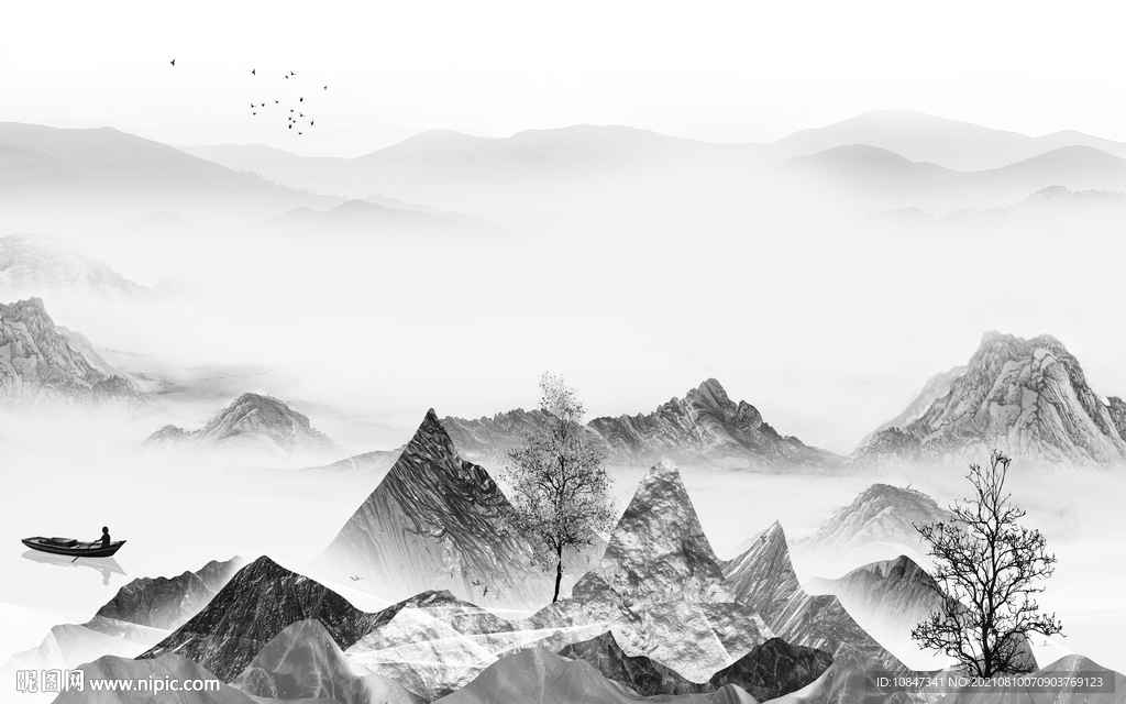 最新 灰色客厅山水 TIF分层