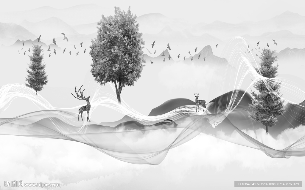 高雅灰色山水背景 TIF分层