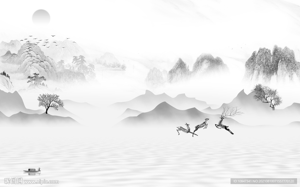 简约灰色山水背景 TIF分层