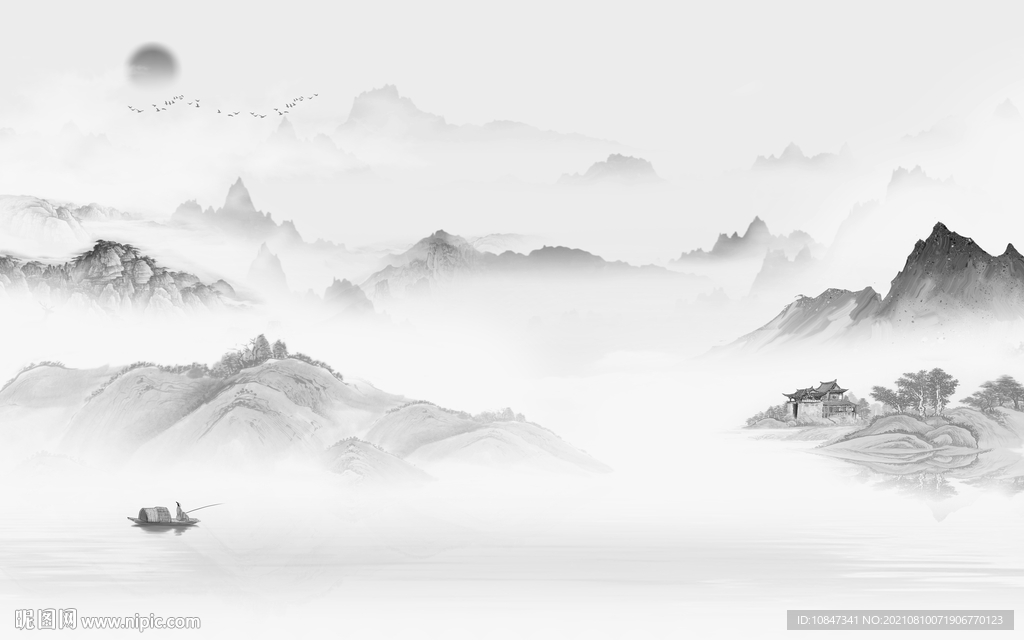 高清灰色山水背景 TIF分层