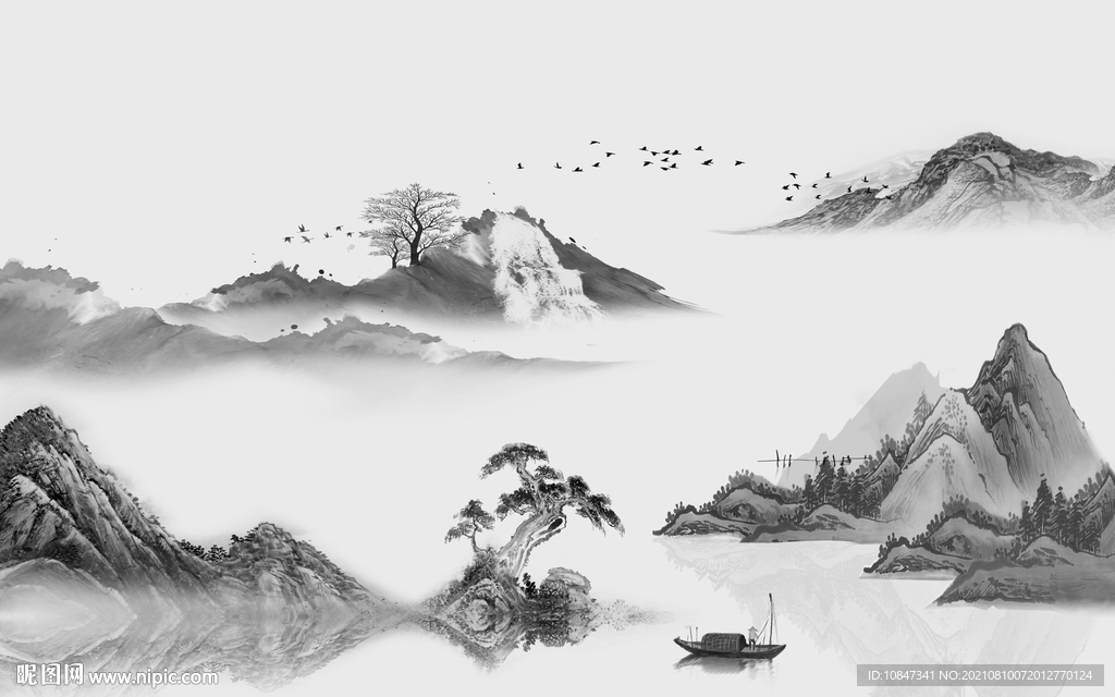 高档灰色山水背景 TIF分层