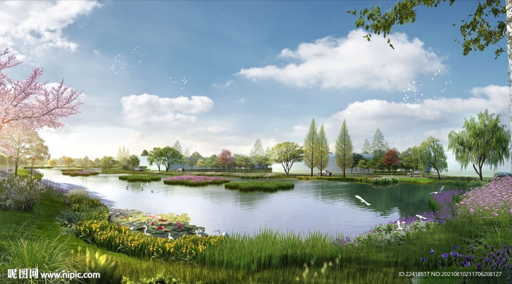 河道湿地景观人视图