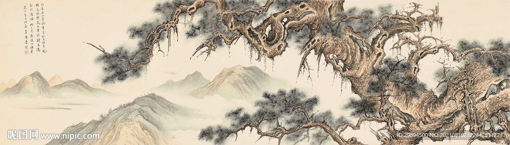 古典松柏水墨装饰画