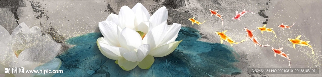 禅意荷花九鱼图