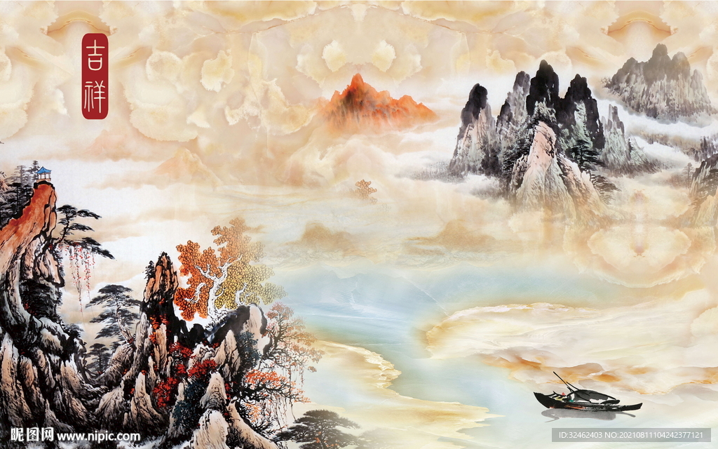 大理石山水画背景墙