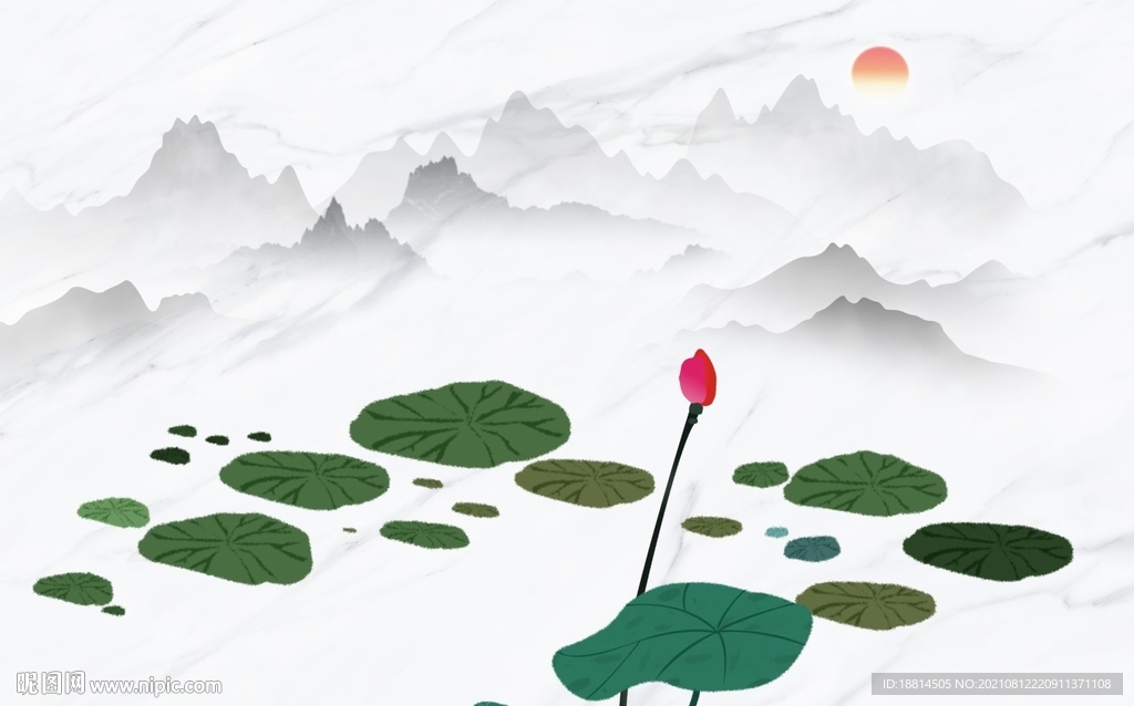 爱莲说荷花新中式背景墙