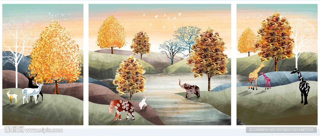 沙发背景装饰画三联画