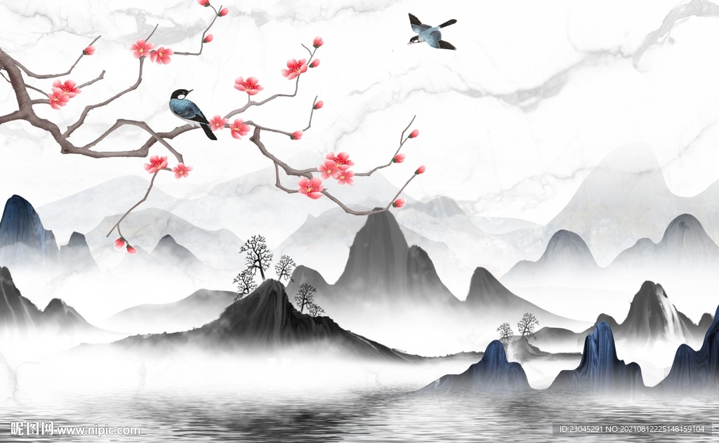 梅花新中式背景墙