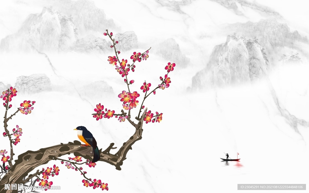 梅花新中式背景墙