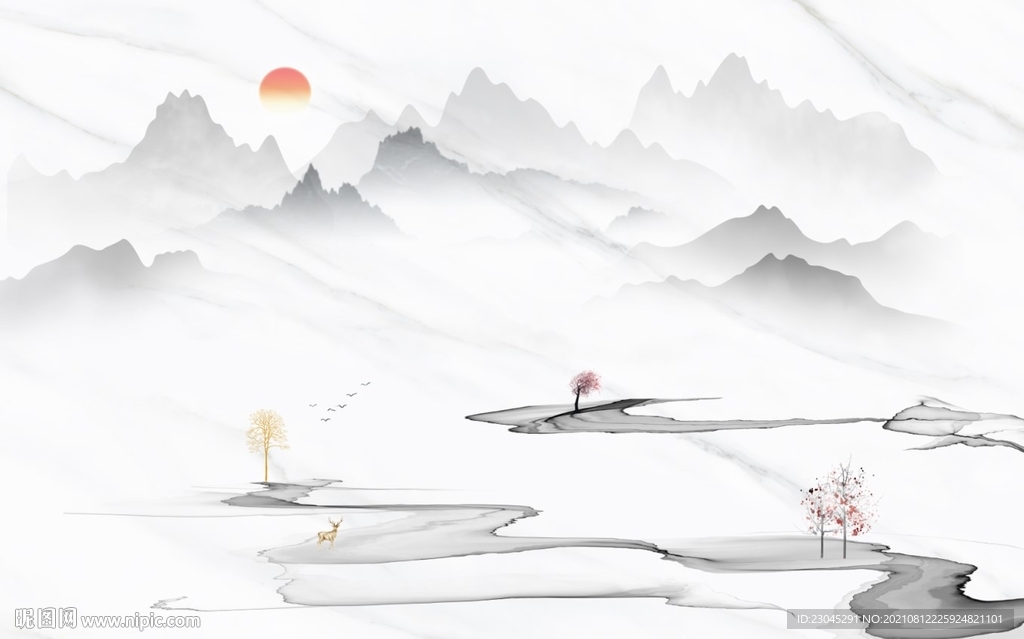 新中式山水背景墙