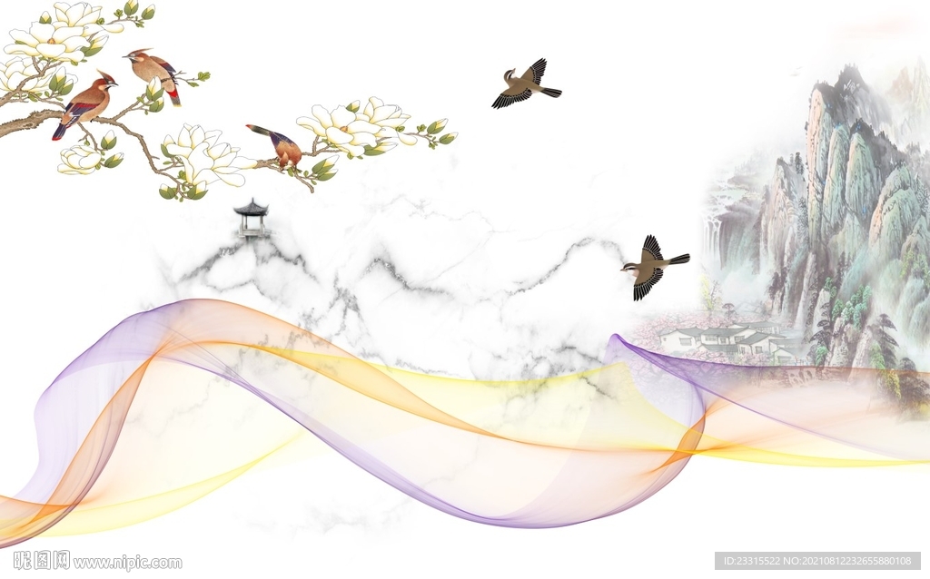 新中式山水背景墙