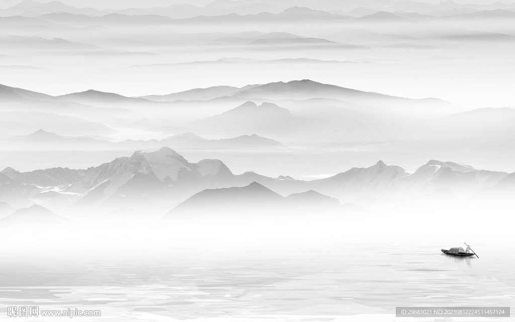 中式高端灰山水画 tif分层