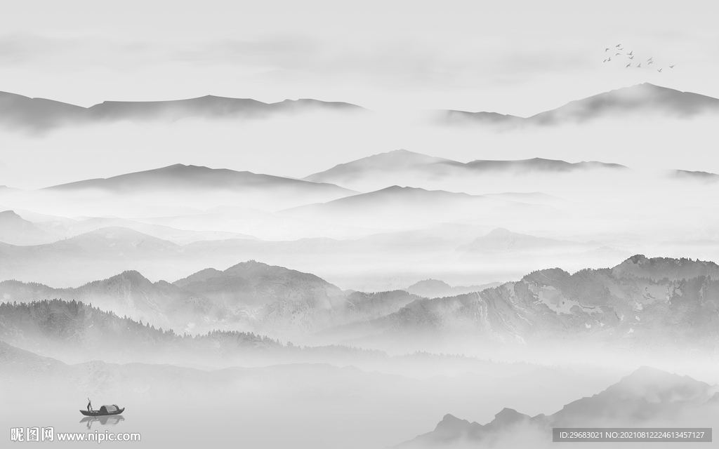 简约高端灰山水画 tif分层