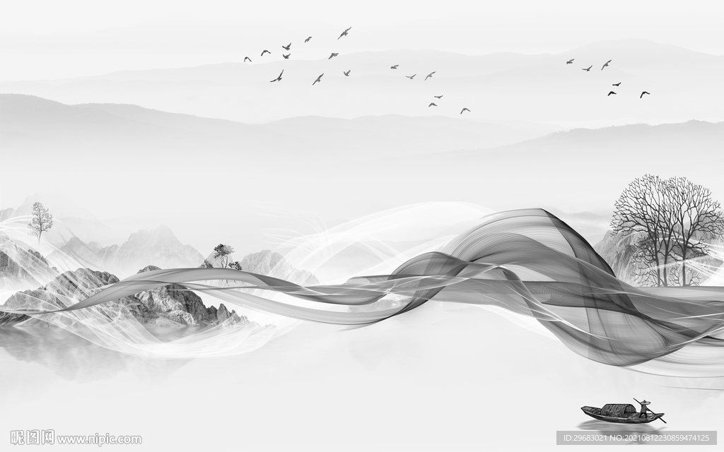 高清 高端灰山水画 tif分层