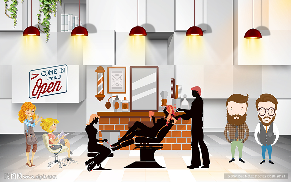 现代立体沙龙理发背景墙