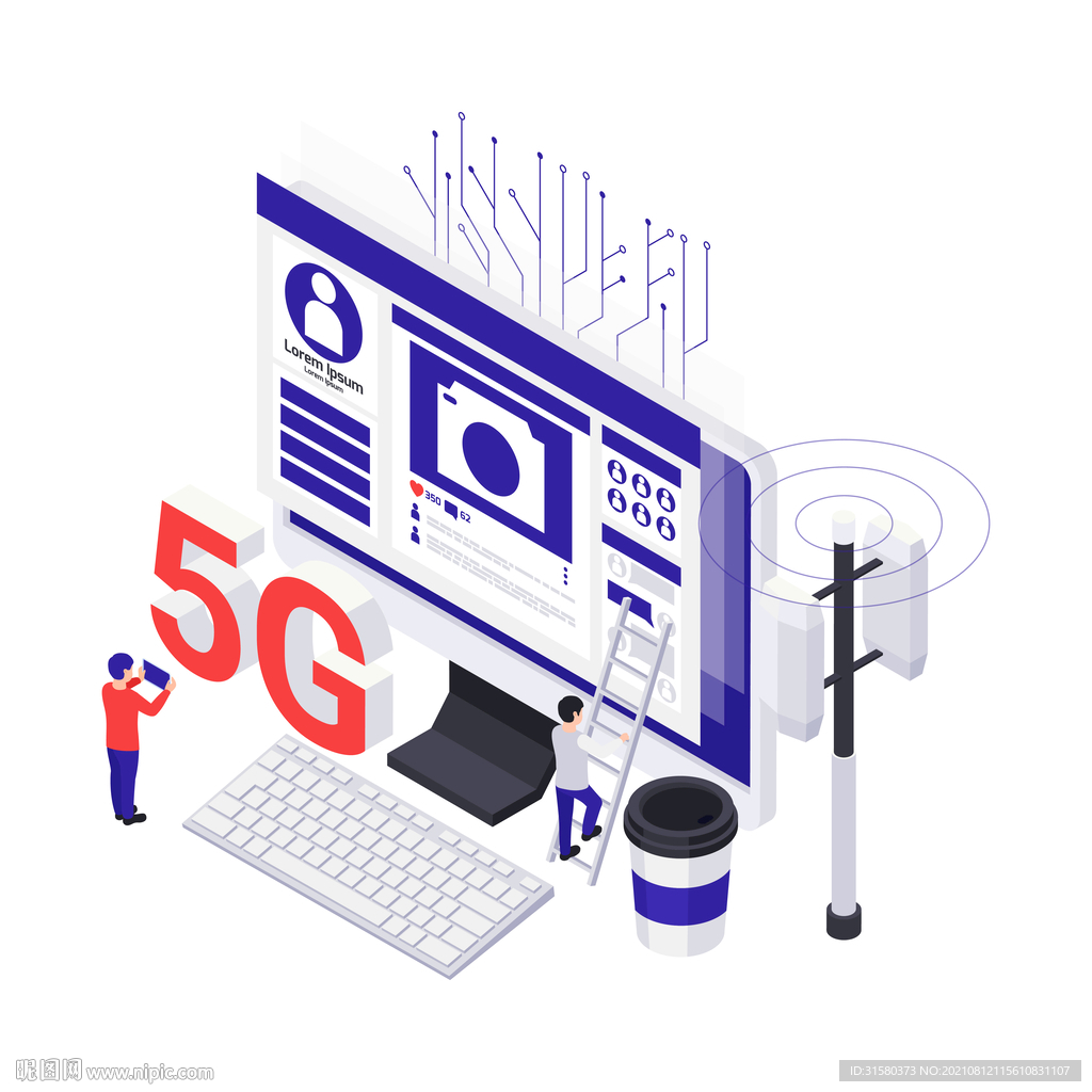 5G互联网技术3D矢量图