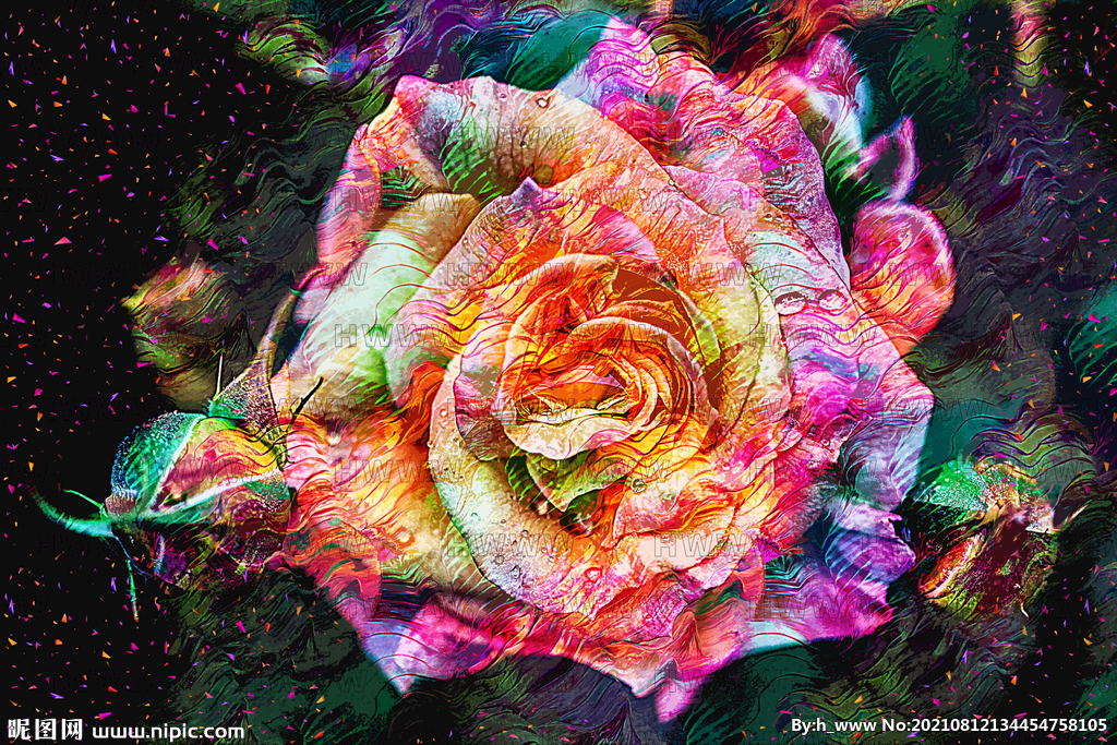 多采花朵抽象颜色艺术插画装饰画