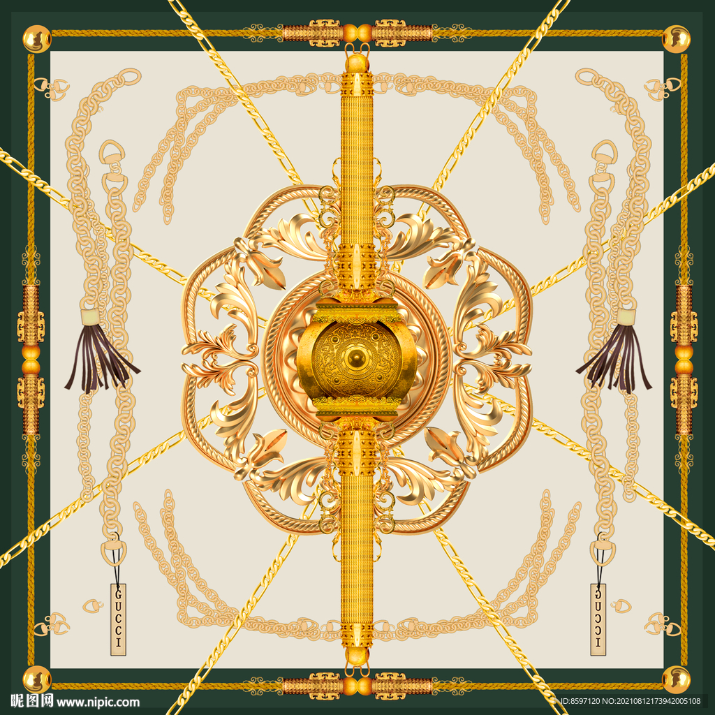 复古金色图案丝巾设计