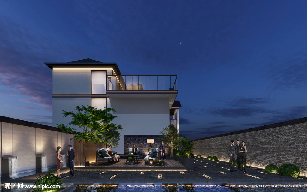 别墅庭院夜景设计案例效果图