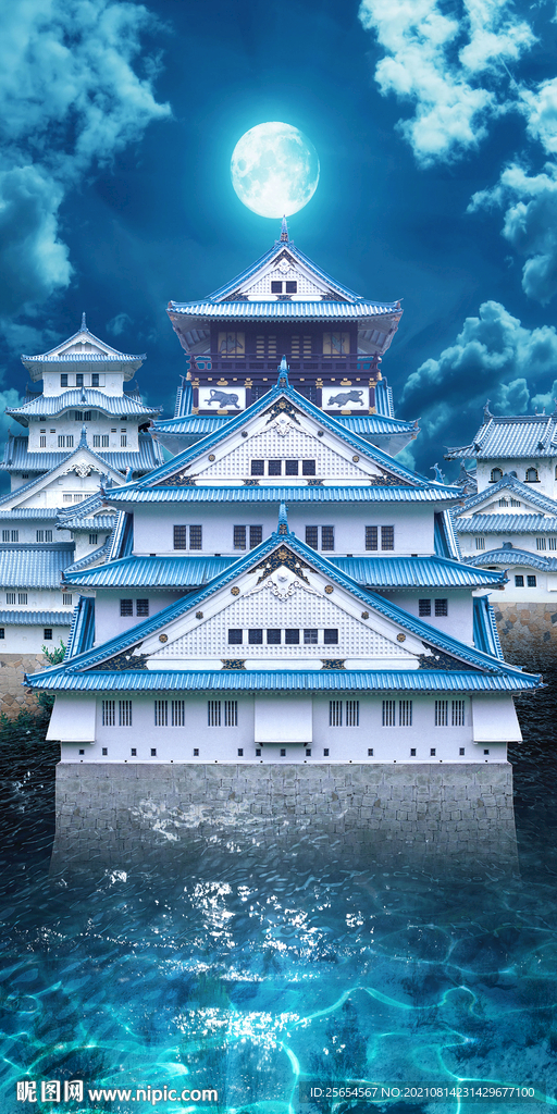 城堡圆月海景风景画玄关