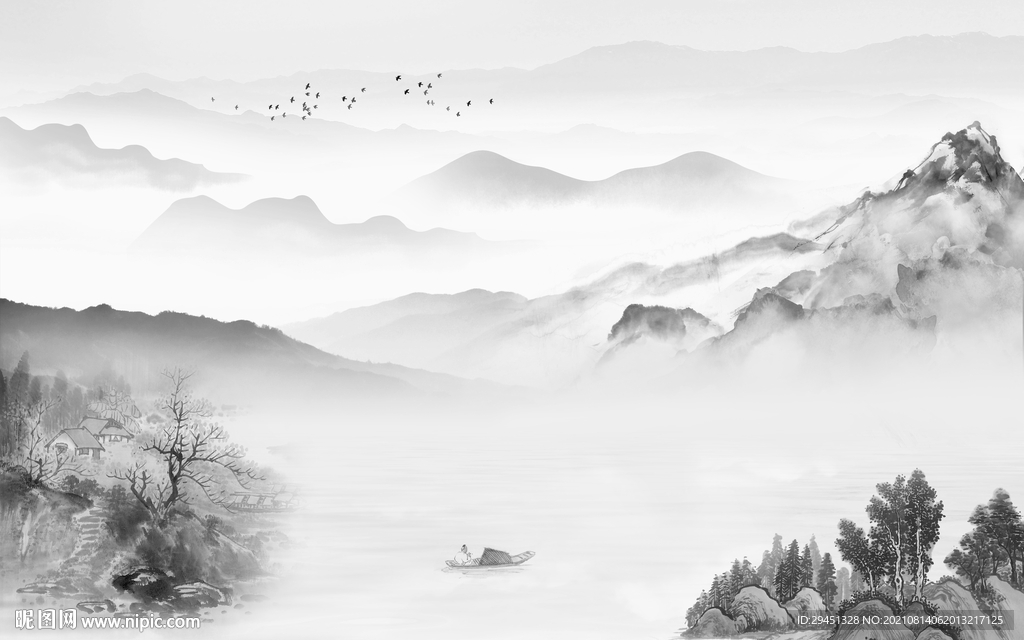 新中式灰色山水 tif分层