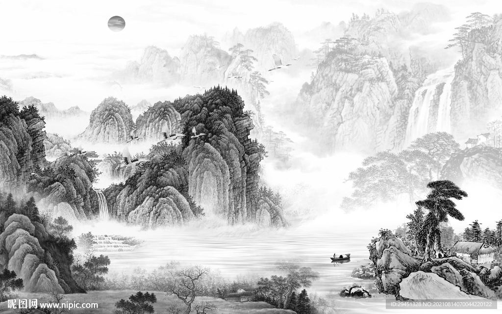 国画 灰色新山水 tif分层图